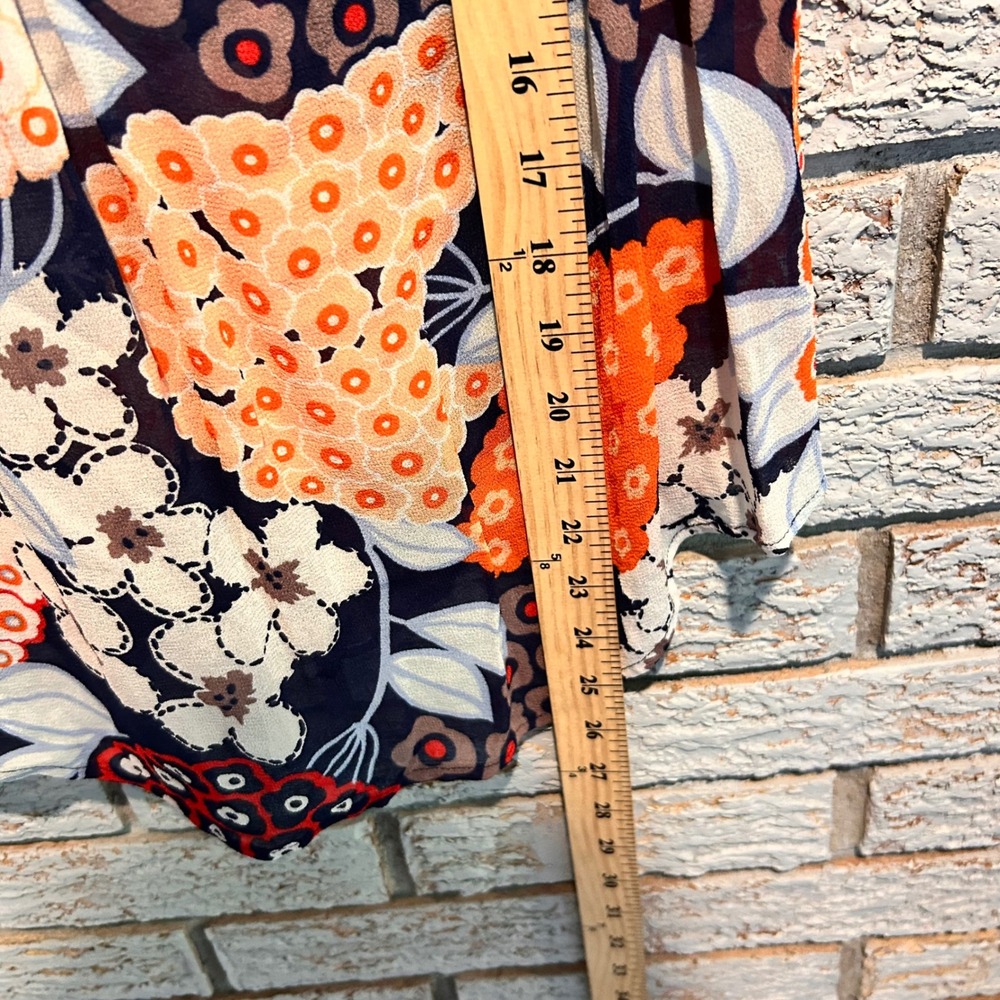 Boden Womens Orange Navy Floral V-Neck Sleeveless Viscose Blouse Top US 10 UK 14 - Picture 3 of 6